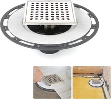 6-Inch Square Shower Drain with Bonding Flange - Durable Stainless Steel Shower