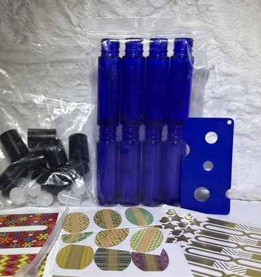 Glass Essential Oil Bottles Cobalt Blue Roll On 10ml Rollers Labels Tools NEW