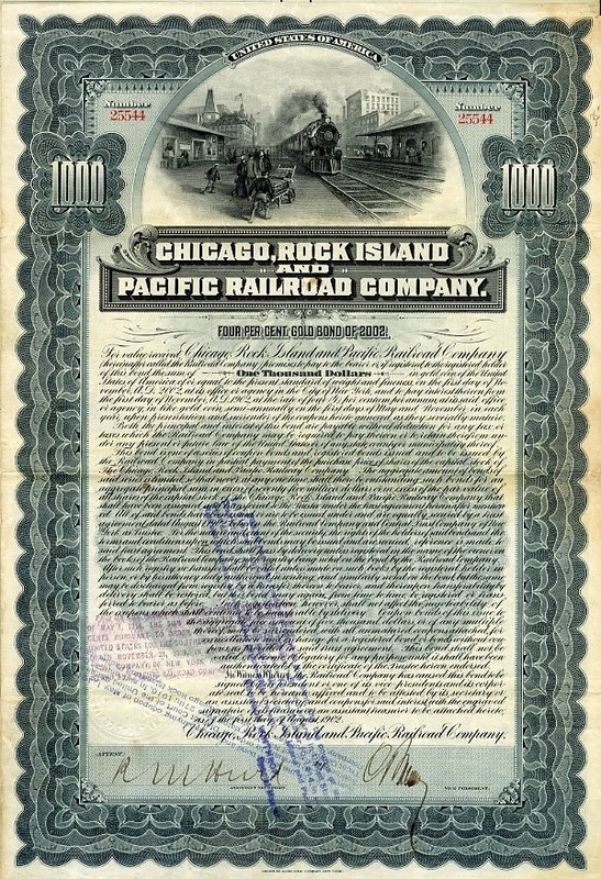 1902 Chicago Rock Island & Pacific 100 Year Bond Certificate