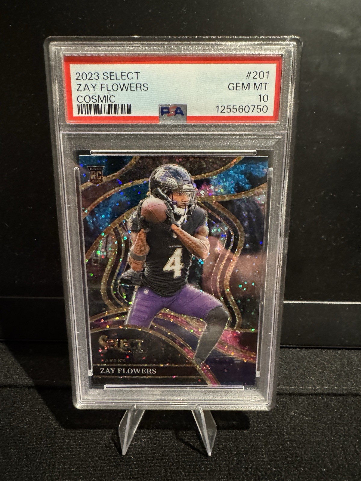 2023 Panini Select Club Level Zay Flowers #201 Cosmic Prizm (RC) PSA 10