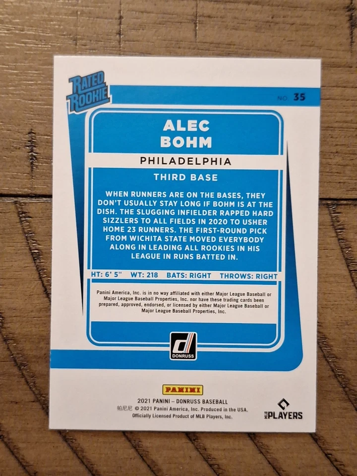 2021 Panini Donruss - Rated Rookies Alec Bohm #35 Holo Pink (RC) - Image 2 of 2