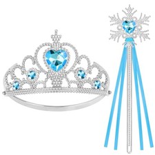 Vicloon 2PCS Princess Crown and Wands, Princess Tiara Jewelry Toy, Blue