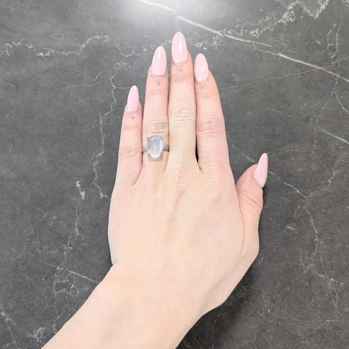 Retro 1943 Carved Moonstone 14 Karat White Gold Vintage Intaglio Ring - Picture 2 of 12