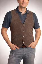 Mens genuine soft suede brown leather snap cl...