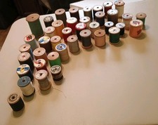 40 Vintage Wood Spools Of Thread Coat's  Clark's Various Brands/Sizes/Colors 1