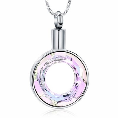 Circle of life Urn necklace colourful rimg (Silver-pink)