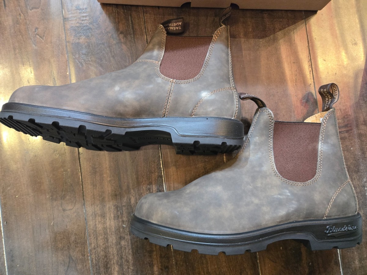 BLUNDSTONE 585 Rustic Brown Leather Boots with Shoe Care Kit New