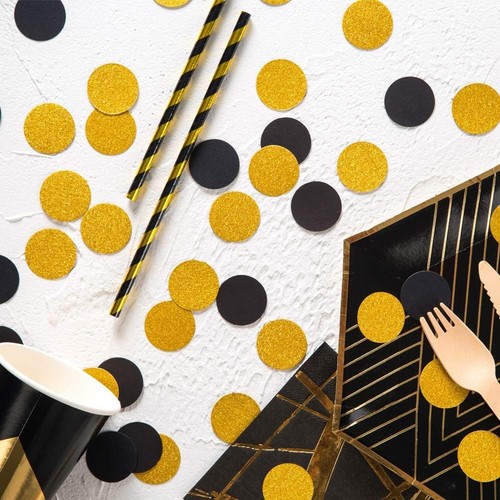 MOWO Glitter Confetti Circles Wedding Party Decor and Gold,black Dots,200pc - Picture 3 of 9