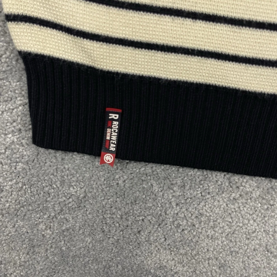 Suéter masculino vintage Rocawear 2XL preto mistura de lã malha listrada gola redonda Y2K - Imagem 4 de 4