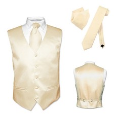 Men's Dress Vest NeckTie Hanky TAN Light BROWN Neck Tie Set for Suit or Tuxedo