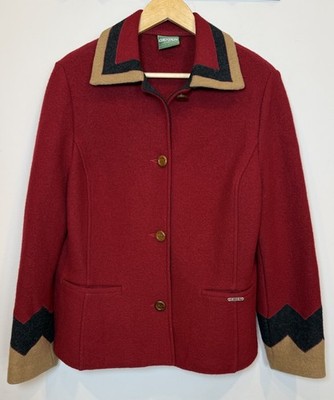 Geiger Austrian Boiled Wool Tyrolean Cardigan 44 Red Alpine Luxury Jacket VTG