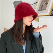 Winter Damenhut Eimer Cap gestrickte Wolle Kaninchen Pelz vielseitig