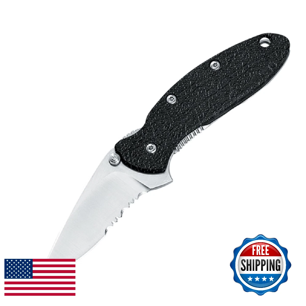 Kershaw Scallion Pocket Knife, Black and Gray, 2.4 Inch Partially Serrated Drop