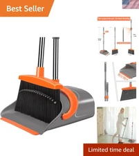 Compact Upright Dustpan & Broom Set - Perfect for Offices & Homes, Gray & Orange