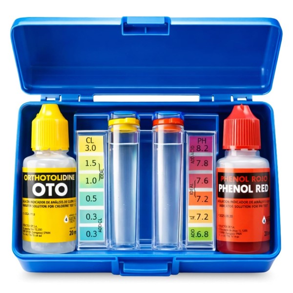 Test Kit Cloro y pH, Medidor del Cloro y PH del Agua de la Piscina, Accesorios