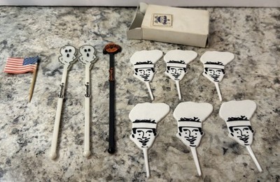 Vintage Swizzle Stick Lot Smirnoff Royer Imprints Ghost Chef Bar Drink Stirrers