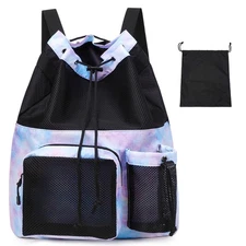 Mesh Drawstring Backpack with Seperate Shoes Bag, Swimming String Sack for Sp...