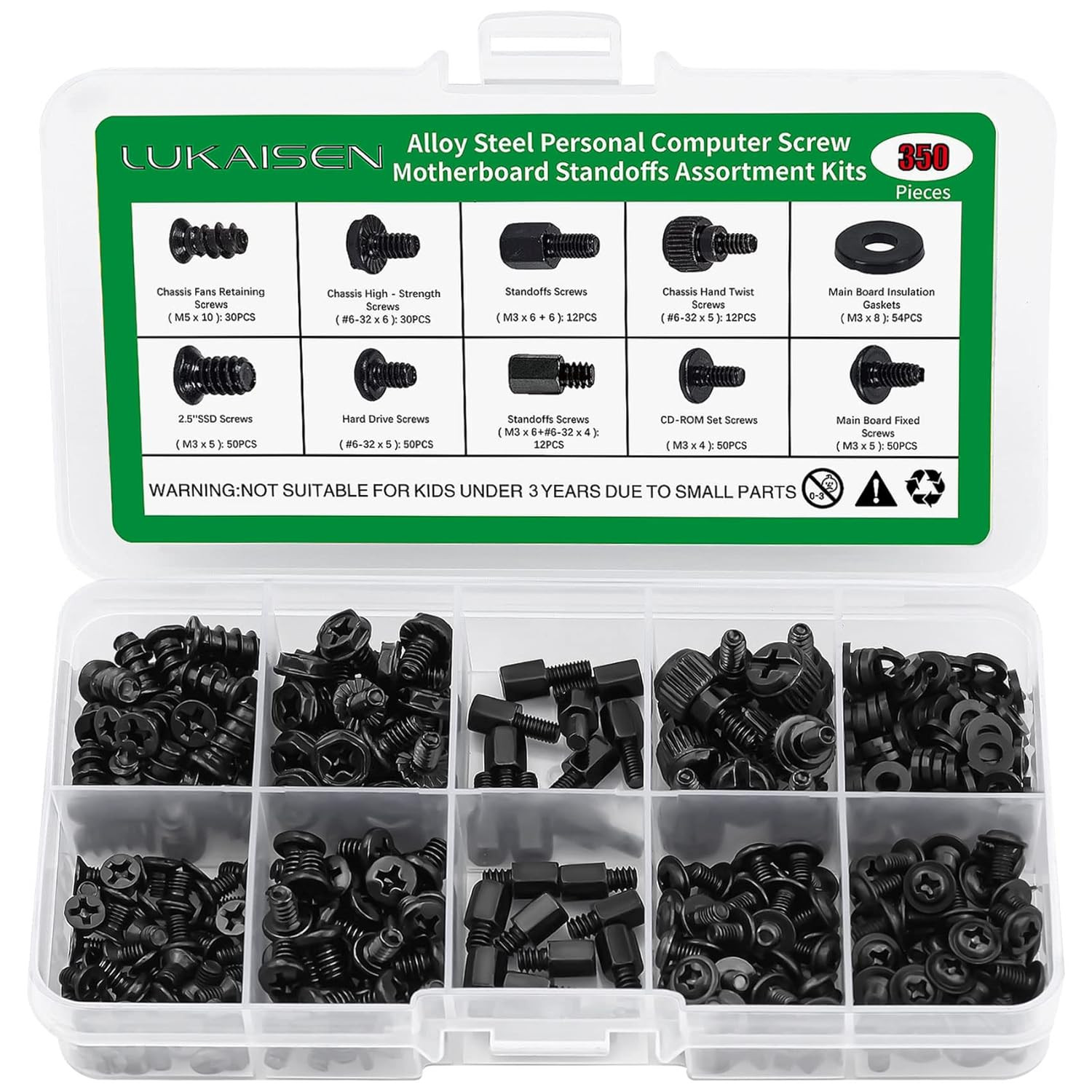 350 Pcs Computer Screw Set, PC Case Motherboard Standoffs Screws #6-32 Male to M