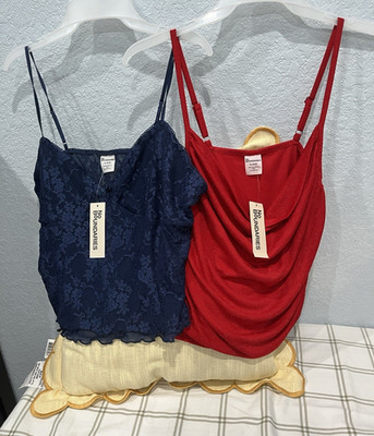 No Boundaries Women's Camisole 2 Pack Size L Red/Navy Lace Adjustable Straps