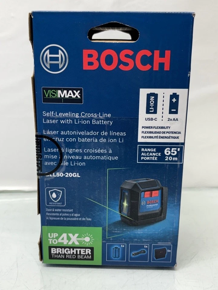 Bosch 65 ft. Batería de doble potencia haz verde autonivelante nivel láser cruzado Foto 2 de 4