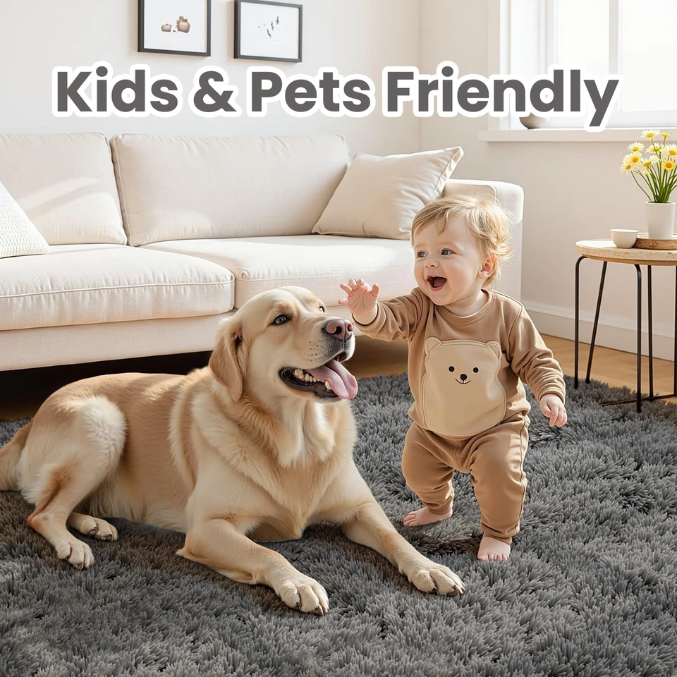 8x10 Area Rugs for Living Room Ultra Soft Fluffy Shag Grey Rugs for Bedroom, ... - Image 3 of 4