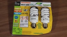 New Sylvania Micro-Mini CFL Bulbs Candelabra Base 13W Soft White