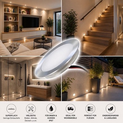 1->10er Sets Extra flache LED Einbauspots 12V / IP67 / Boden / Laminat / Fliesen