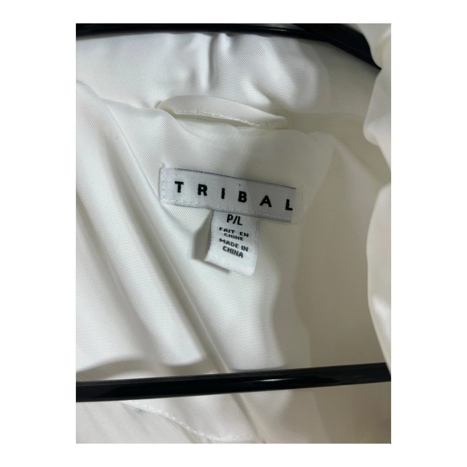 Chaleco acolchado blanco tribal para mujer pequeño grande XL bolsillos cierre múltiple ajustado nuevo Foto 3 de 3