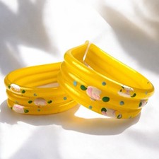 1950's Vintage Yellow Pink Floral Celluloid Baby Stroller Blanket Clips Set of 2