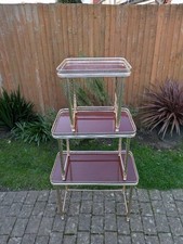 Rare VINTAGE RETRO MID CENTURY "WOODMET" GOLD TONE NEST OF 3 TABLES - c1970 -