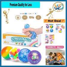 Stress Balls Set 4 Pack – Squeeze Balls for Adults, Relaxation, Stress Relief...