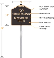 Large 2 Pack 12X12" No Trespassing Beware of Dog Yard Sign Reflective Metal Easy