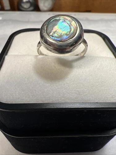 Vintage Taxco 925 Eagle 3 Sterling Silver Abalone Ring Size 7.5