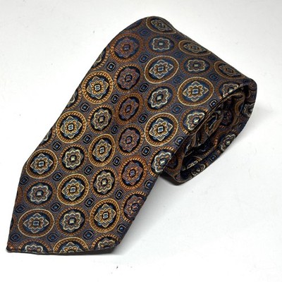 Bruno Piattelli Roma Tie Men XL Gold Blue Medallion Silk Extra Long Made Italy