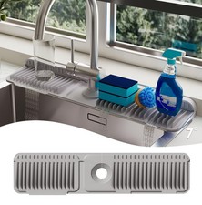 24 Inch Silicone Kitchen Sink Splash Guard Faucet Handle Drip Catcher Tray