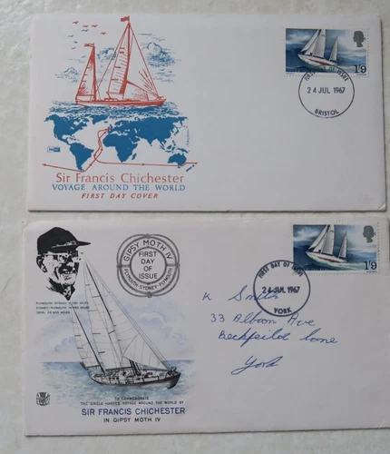2 x 1967 STUART & PHILART FDCS - SIR FRANCIS CHICHESTER - YORK & BRISTOL