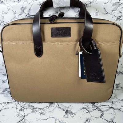 POLO RALPH LAUREN hellbraun Baumwolle Canvas Pendler Aktentasche Brandneu mit Etikett authentisch