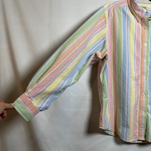 L.L. Camisa para mujer Bean talla XL arco iris pastel rayas abotonadas de colección años 90 - Imagen 5 de 11
