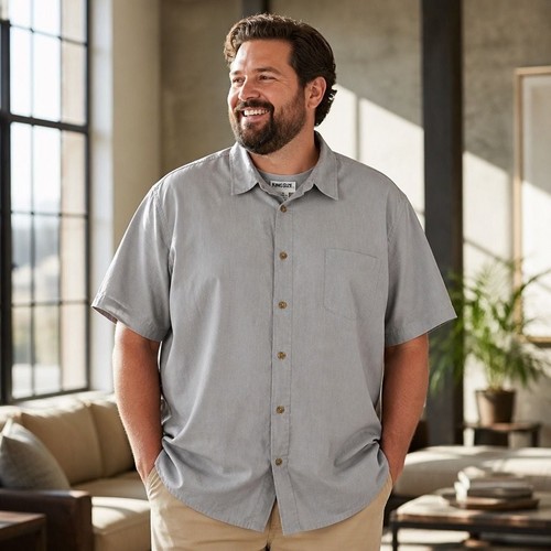 KingSize Men's Big & Tall Linen Blend Short Sleeve Button-Down Shirt #1718