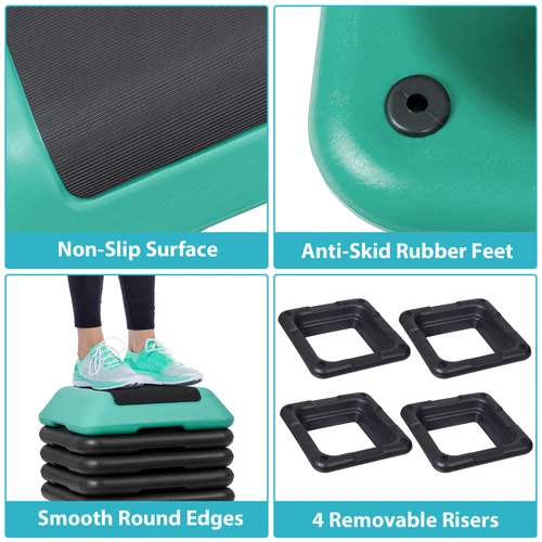 Adjustable Aerobic Step Platform Non-slip with 4 Risers Home Gym Grey/Green - Picture 14 of 21