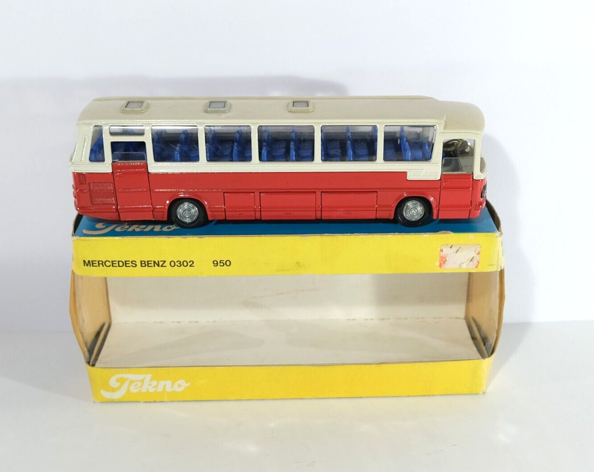 Vintage Tekno Mercedes Benz 0302 950 Red and White Bus Model