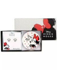 DISNEY Minnie Mouse Clear Crystal Stud in Sterling Silver Bonus Trinket Dish