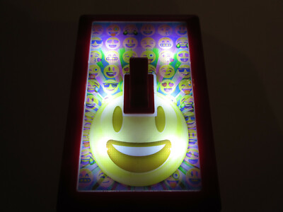 Emoji BIG Smiley Faced red area light switch plate, red background, 100's emojis