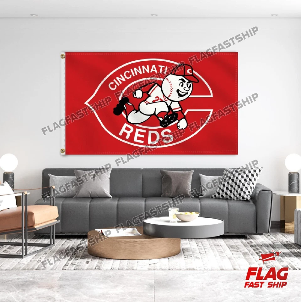 Cincinnati Reds 3x5 ft Flag Banner MLB Mascot Logo Baseball FREE Shipping USA 6G - Image 2 of 4
