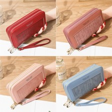 Women Large Capacity Travel Double Zip Phone Wristlet Wallet Leather Clutch Gift