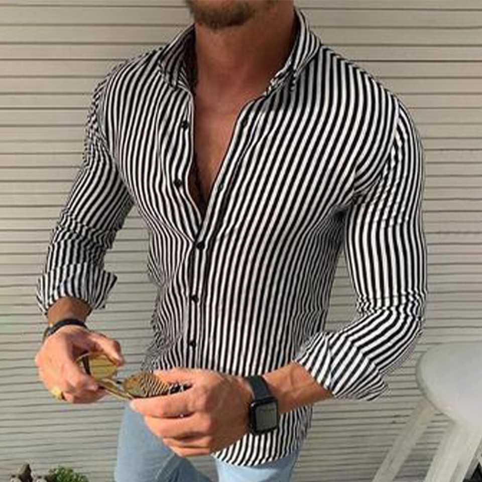 Classic Striped Long Sleeve Business Dress Shirts for Men Timeless