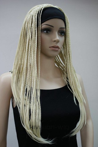 Synthetic Long Straight hand made braids 3/4 half Full wig headband for Women - Picture 20 of 35