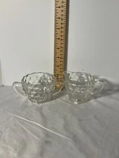 Vtg Faceted Cubist Glass Creamer & Sugar Bowl