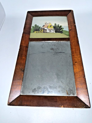 Antique Reverse Painted Scene and Wall Mirror