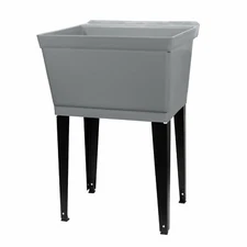 Tehila Grey 19 Gallon Utility Sink with Black Legs and P-Trap Kit - 6502